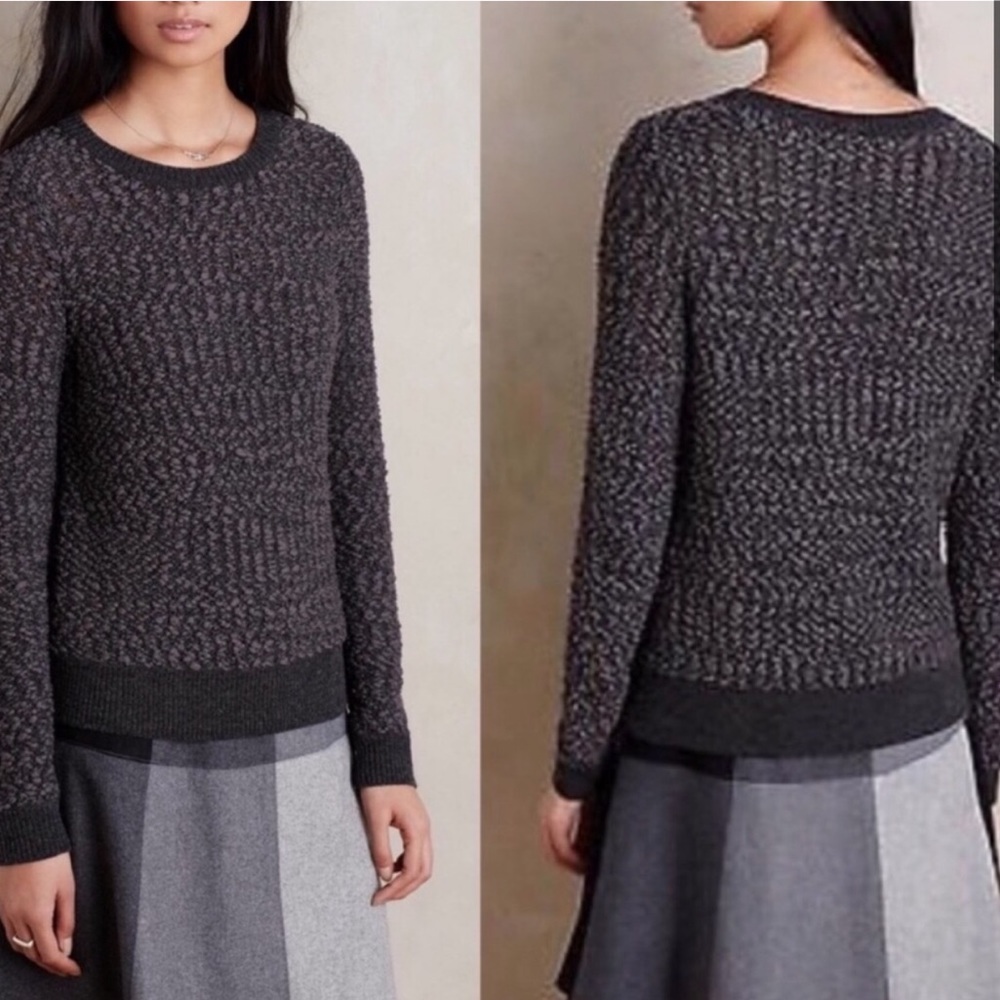 Anthropologie Wool Gray Black Boucle Sweater Sz S